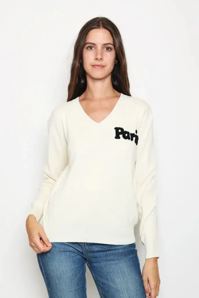 Pull col V Paris Beige Taille unique