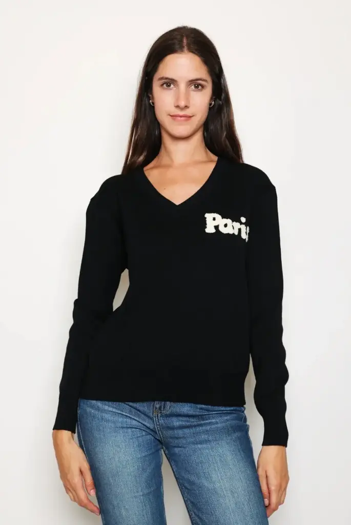 Pull col V Paris Noir taille unique