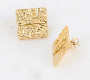 [puces carrées or bohm] Boucles d'oreilles Dorée
