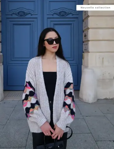 [1163g] Gilet gris manches multicolores TU