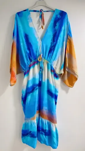 [2407_CYAN] Robe courte imprimée Cyan TU